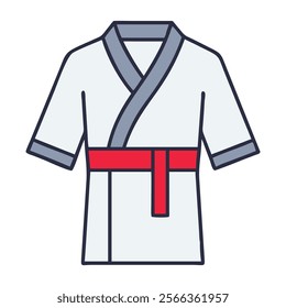 Simple Line Art Illustration of a White Karate Gi with Red Belt