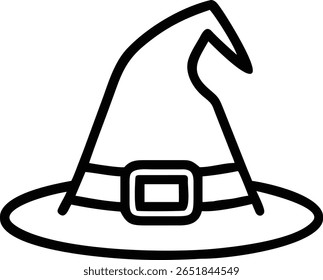 A simple line art illustration of a witch hat, perfect for halloween or magical themed designs.