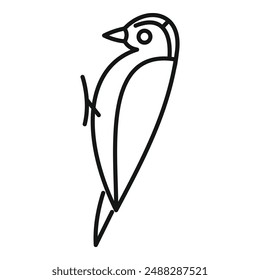 Simple line art illustration of a woodpecker standing on a tree trunk, perfect for minimalist logos and designs