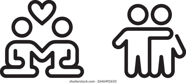 Simple Line Art Illustrations of Couples Representing Love, Affection, and Friendship with Minimalist Design and Clear Symbolism in Black and White