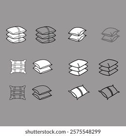 Simple Line Art Illustrations of Stacked Pillows in Various Colors