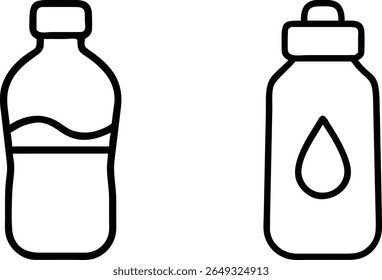 Simple line art illustrations of water bottles for hydration.