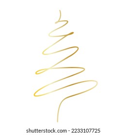 Simple line art isolated gold christmas tree, background decorative abstract modern minimalist simple tree illustration, holidays festive new year golden design for christmas card banner