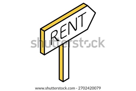 Simple line art isometric illustration with arrows for real estate purchase and rental, Vector Illustration