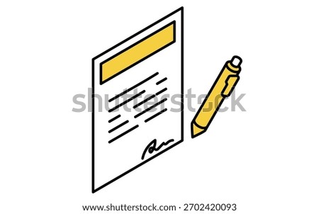 Simple line art isometric illustration of signing a contract for real estate purchase, Vector Illustration