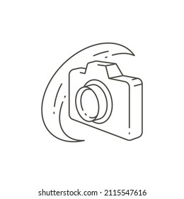Cámara fotográfica de arte de línea simple con ilustración decorativa de medio lunar natural. Icono lineal monocromo fotografía dispositivo electrónico moderno elementos de diseño aislado