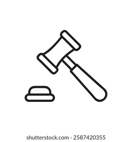 Simple Line Art of a Judge's Gavel and Block, brick hammer icon