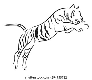 Simple line art of a jumping tiger