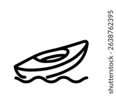 Simple Line Art Kayak Floating on Water Icon Illustration