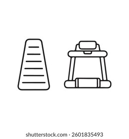 Simple line art of a kettlebell and a gong.This black and white line drawing showcases two gym equipment items