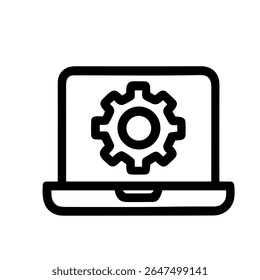 Simples Line Art Laptop com Configuração de Engrenagem Ícone de Ajuste