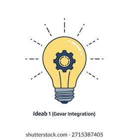 Arte lineal simple de una bombilla que contiene un engranaje, que simboliza la innovación y las ideas.
