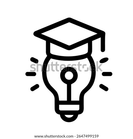 Simple Line Art Lightbulb Graduation Cap Innovation Education Icon