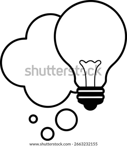 A simple line Art lightbulb with a thought bubble on White background