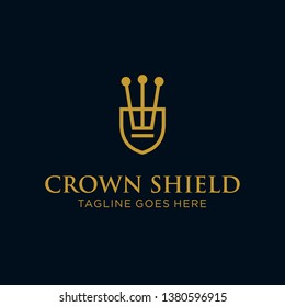 simple line art linear luxury Royal crown and shield logo design vector. premium King Queen brand template. beauty industry, jewelry, boutique, fashion brand symbol icon