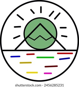 Simple line art logo with mountain and sun theme