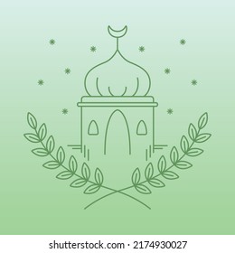 logotipo de arte de línea simple de hojas de ira con mezquita