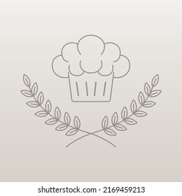 Simple line art logo of wreath leaves with chef hat