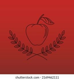 Simple line art logo of wreath leaves with apple fruit