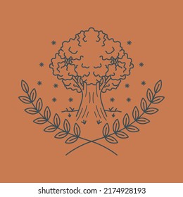 simple line art logo of wreath leaves with tree