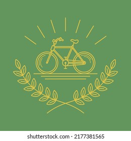 simple line art logo of wreath leaves with bicycle