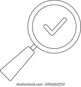 Simple line art of magnifying glass with check mark