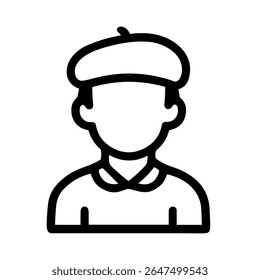 Simple Line Art Male Artist with Beret Hat Head Icon