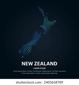 simple line art map of New Zealand. Creative New Zealand map logotype vector illustration on dark background. New Zealand logo vector design template - EPS 10