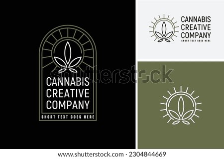 Simple Line Art Marijuana Leaf Icon with Vintage Classic Art Deco for Cannabis Farm Cultivation or CBD Hemp Oil Company Industry logo design