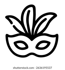 Simple Line Art Masquerade Mask with Feathers Icon Design Element