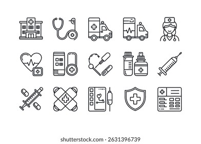 Simple Line Art Medical Icons Set