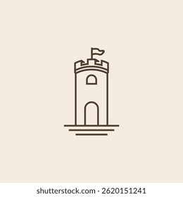 Simple line art medieval castle Logo design vector template 