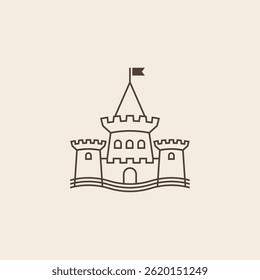Simple line art medieval castle Logo design vector template 
