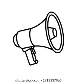 Simple line art megaphone icon. Perfect for communicating messages promotions or public service announcements. Essential graphic for marketing campaigns and editorial content.