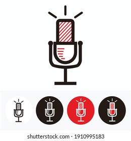juego de micrófono de línea simple para el logotipo o icono de difusión o podcast - conjunto de ilustraciones rojas, blancas y negras