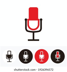 simple line art microphone set - line art microphone set for broadcast or podcast - simple line art microphone logo or icon set isolated on red, white and black
