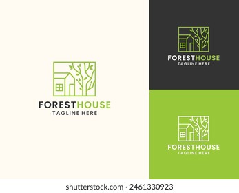 Simple line art minimalist forest house logo design