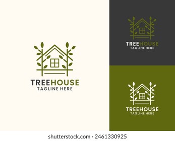 Simple line art minimalist tree house logo design