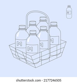 simple line art mockup of milk bottles in a basket