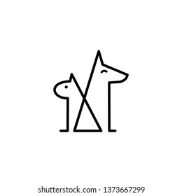 simple line art, monoline, outline cat and dog logo design vector template illustration. pet shop, pet services, pet clinic symbol icon 