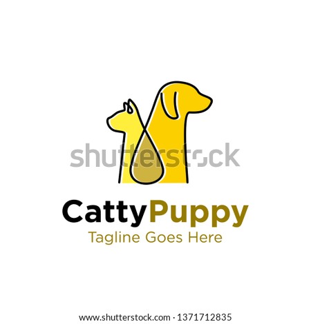 simple line art, monoline, outline cat and dog logo design vector template illustration. pet shop, pet services, pet clinic symbol icon 