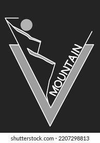 simple línea de arte de montaña en triángulo aislado en fondo negro. ilustración vectorial. para el logotipo de senderismo de montaña, marco de pared.