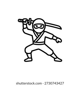 Simple Line Art Ninja Holding Sword Martial Arts Charaktergrafik