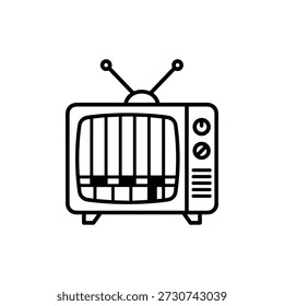 Einfache Linie Kunst altmodischen Fernseher Set mit Antenne Symbol