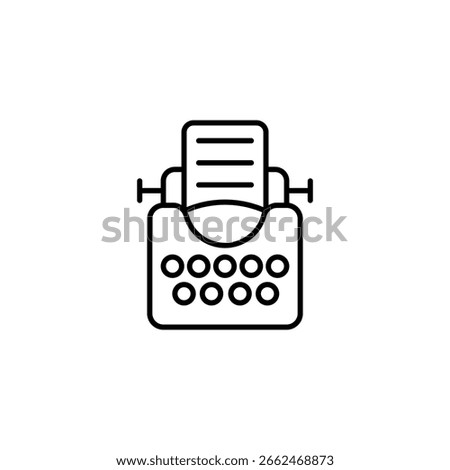 Simple Line Art Of An Old-Fashioned Typewriter With A Paper Sheet