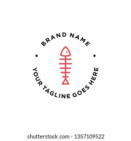 simple line art, outline fish bone, fish skeleton logo design vector. universal brand template illustration