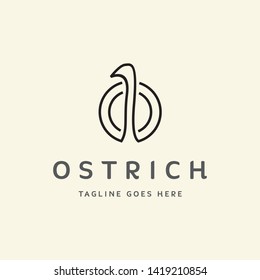 simple line art outline ostrich logo icon vector template