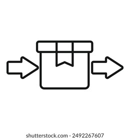 Simple line art of a package with left and right arrows indicating an exchange process