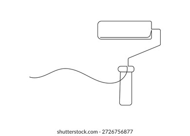 Línea simple de un rodillo de pintura con una línea ondulada
