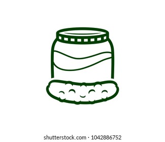 Simple Line Art Pickles Cucumber Fruits and Jars Sign Symbol Logo Vector
